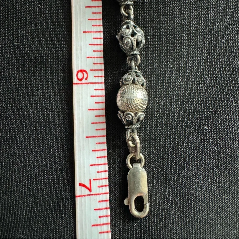 Vintage Sterling Silver Bali Style Beaded Bracelet - Ornate Filigree & Textured - Picture 3 of 6